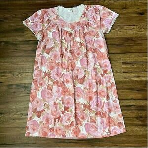 Vintage Pink Floral Summer Dress Lace Women M Coquette Cottagecore Prairie Boho